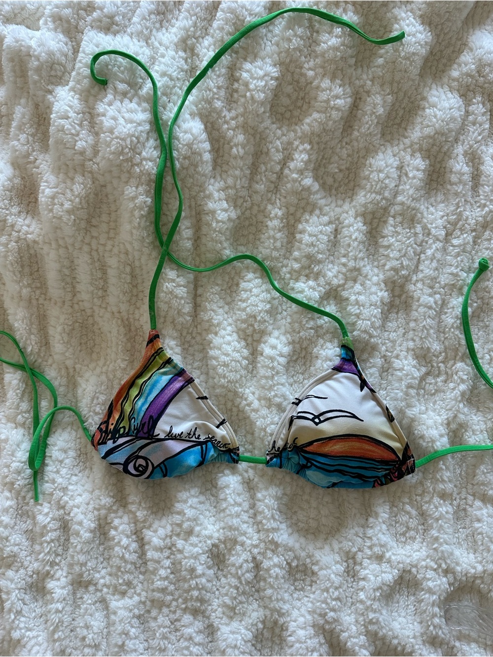 Rip Curl Green String Triangle Bikini Top with Multicolor Sunset Print